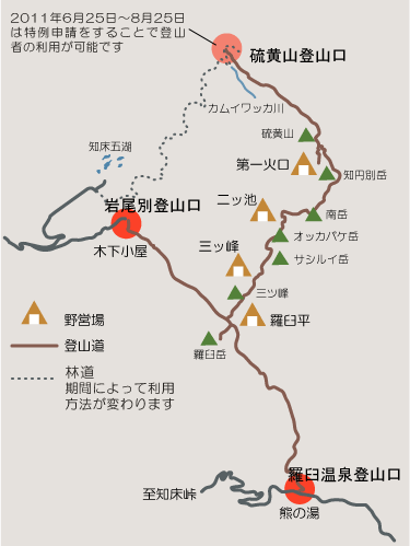 知床連山羅臼岳から硫黄山の登山口情報